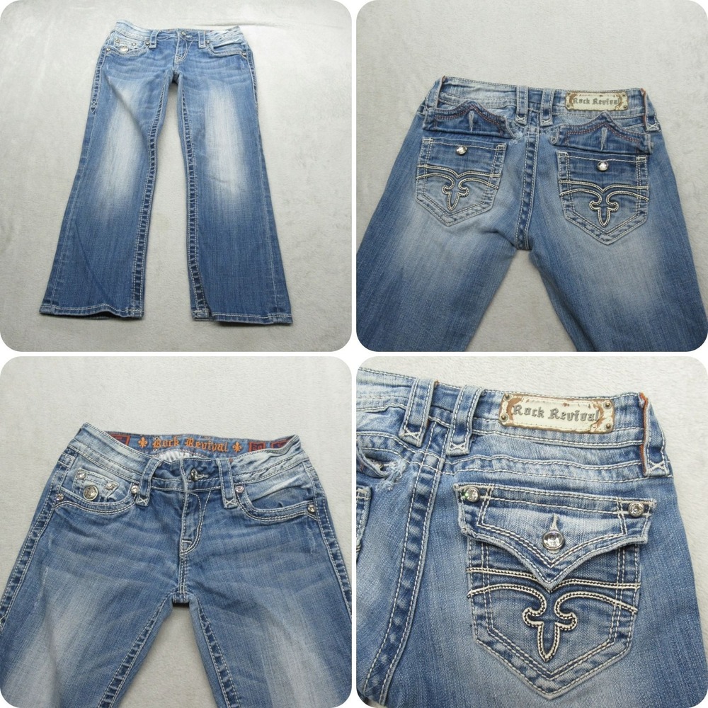 Rock Revival Celine Capri Jeans Womens 28 Embellished Flaps Thick Low Rise 28x23
